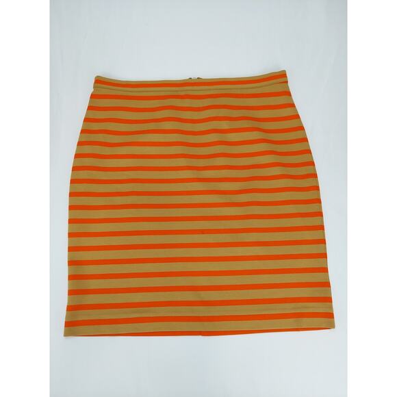 Fossil Women's Boho Preppy Tan Khaki & Orange Striped Pencil Skirt Size Large - Picture 1 of 8